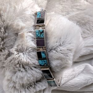 Vintage Ray Tracey Knifewing Sterling & Turquoise Link Bracelet
